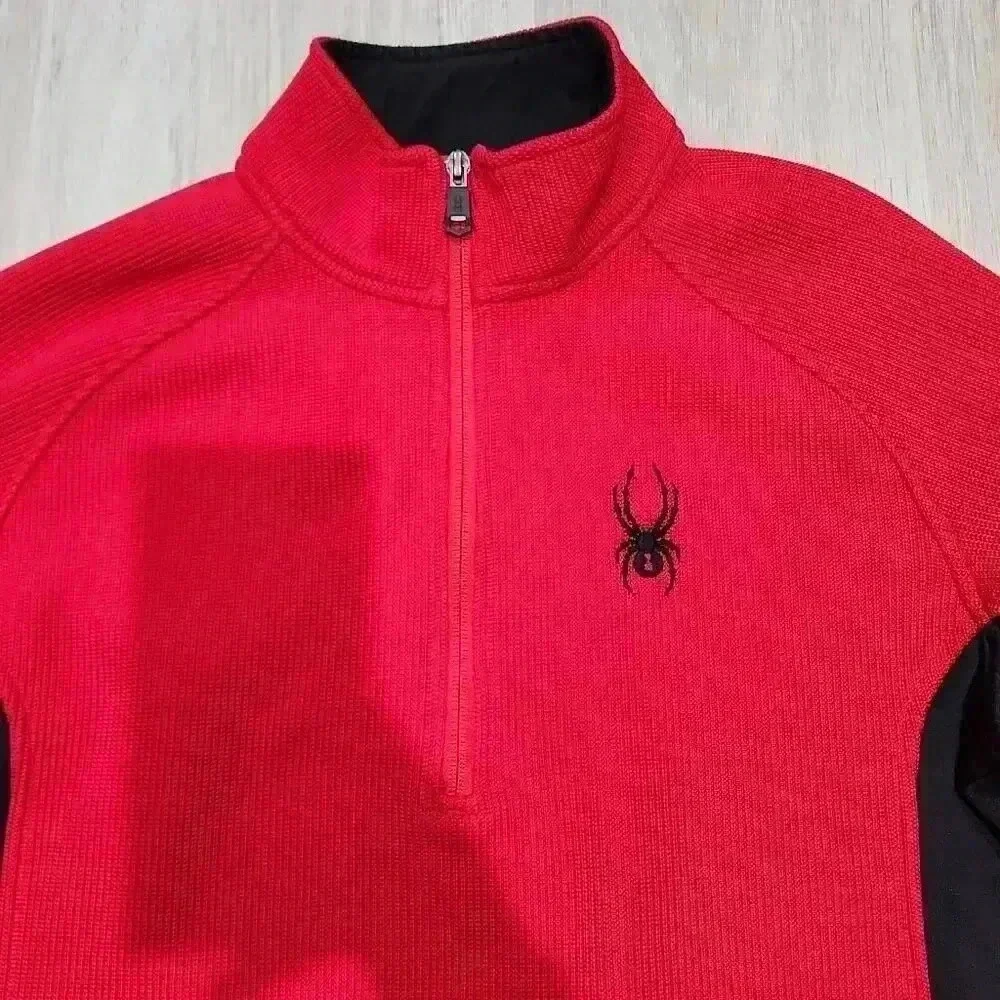 Spyder Men's Colorblock Fleece Long Sleeve Half Zip Jacket Red Black Size Medium